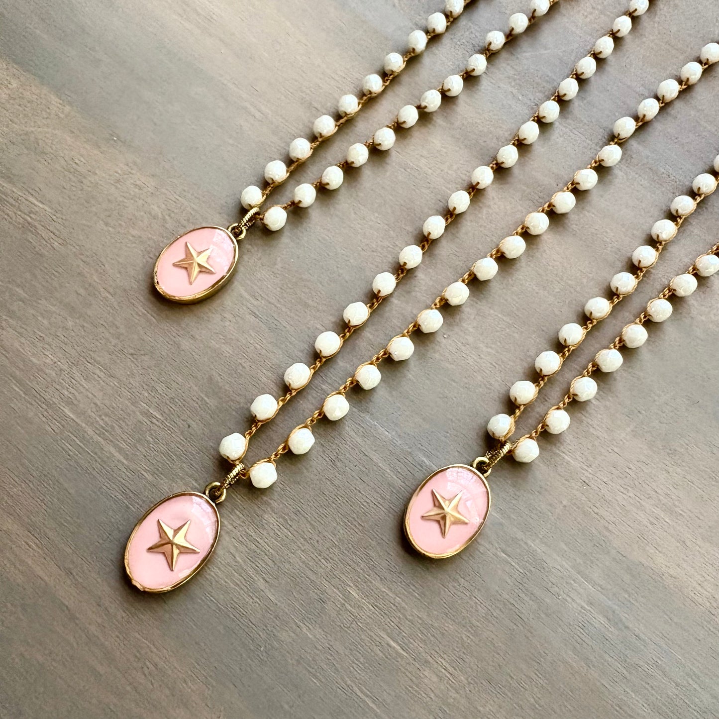 North Star Handmade Portal Pendant And Cream Czech Crystal