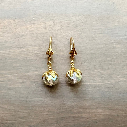 Icy Crystal Drop Shimmer Earrings on Gold