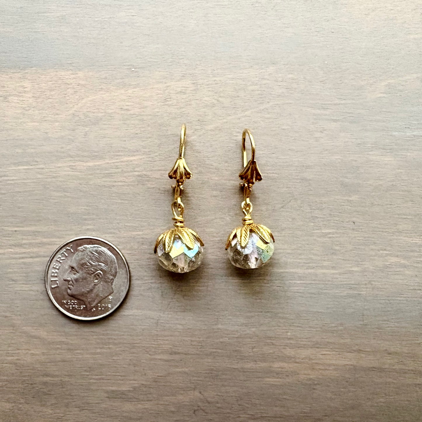 Icy Crystal Drop Shimmer Earrings on Gold