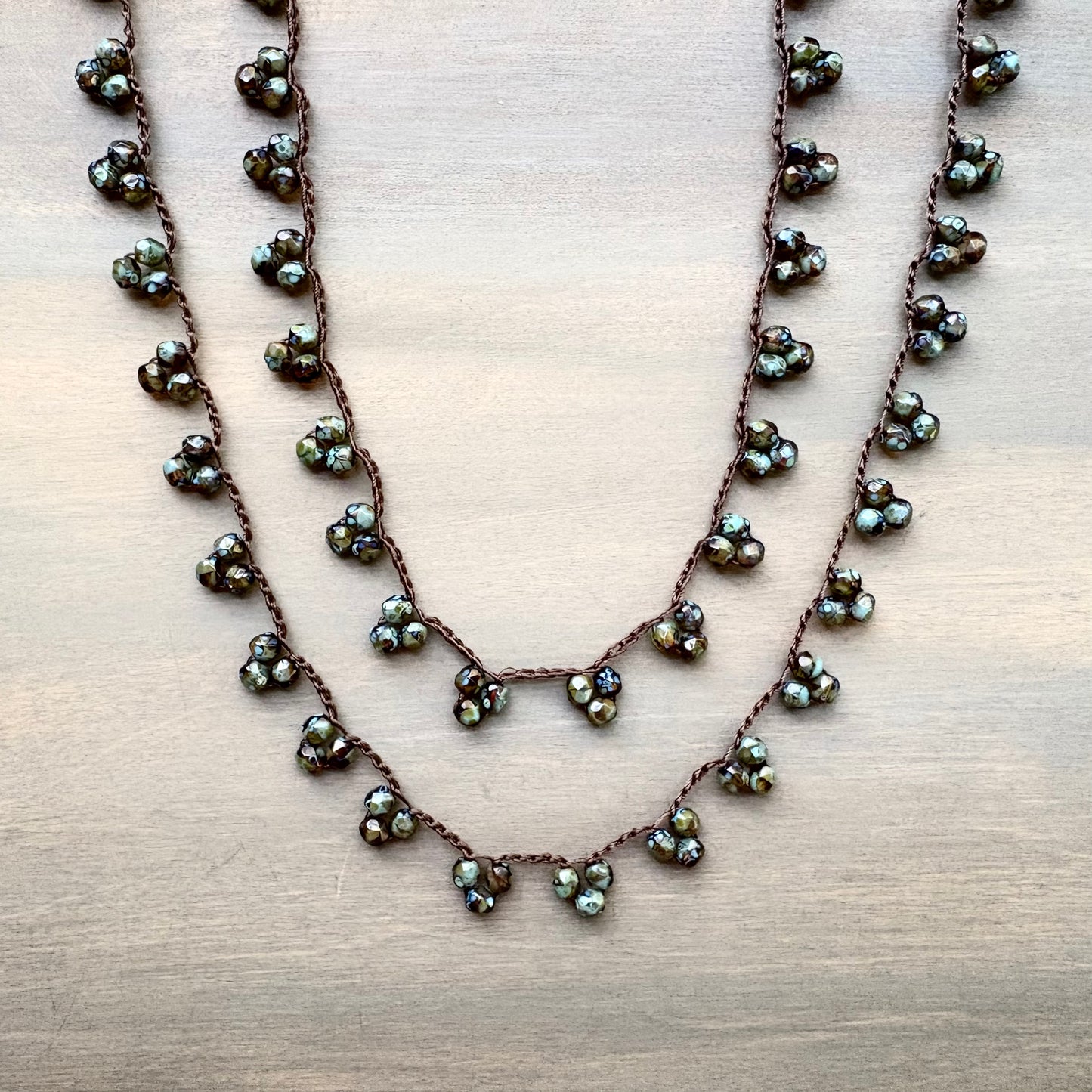 Evergreen Crystal Droplet Crocheted Necklace