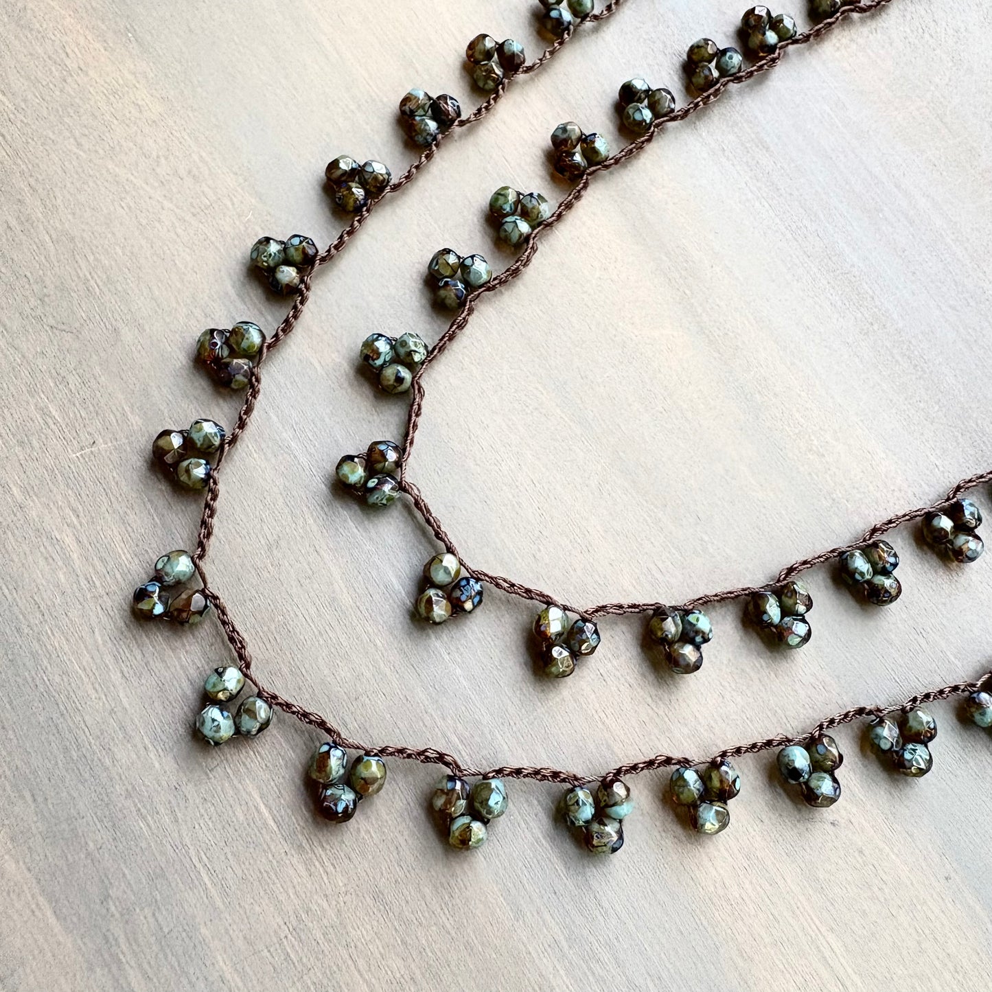 Evergreen Crystal Droplet Crocheted Necklace