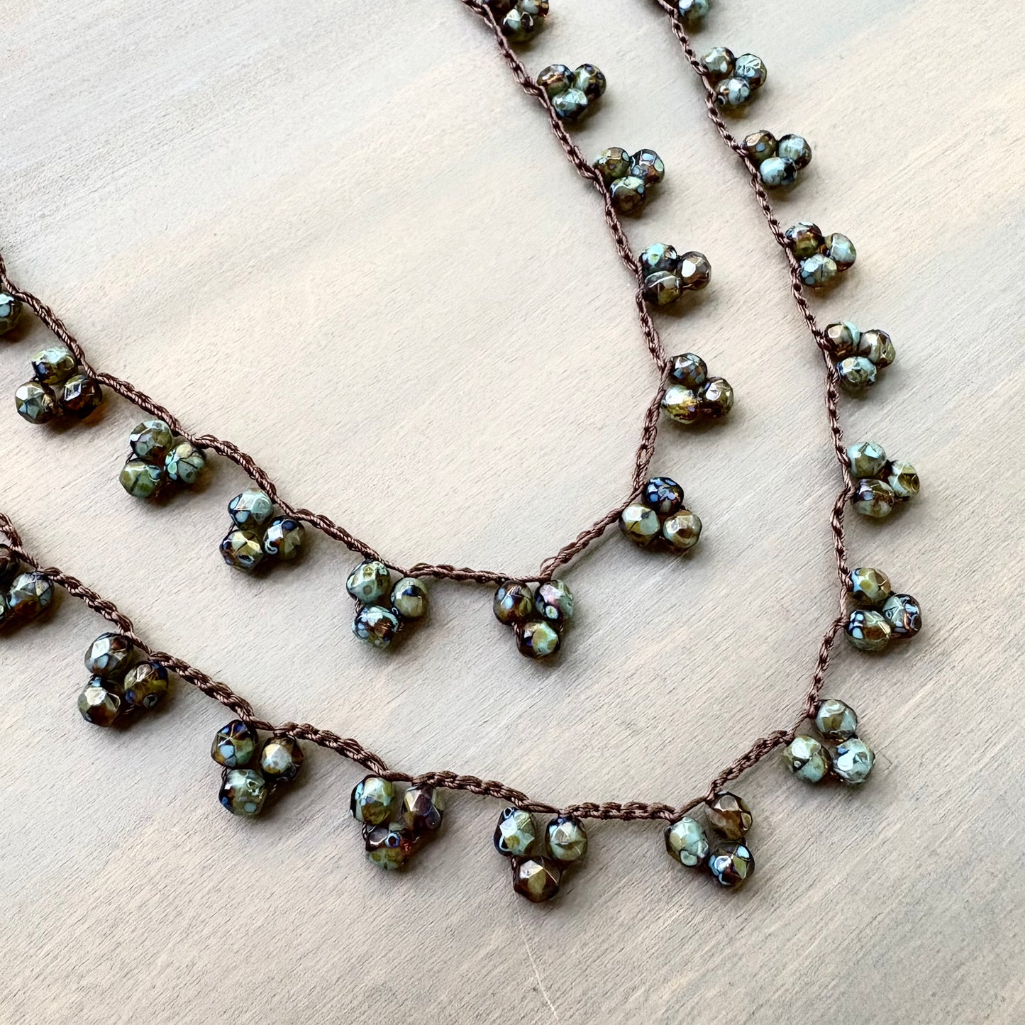Evergreen Crystal Droplet Crocheted Necklace