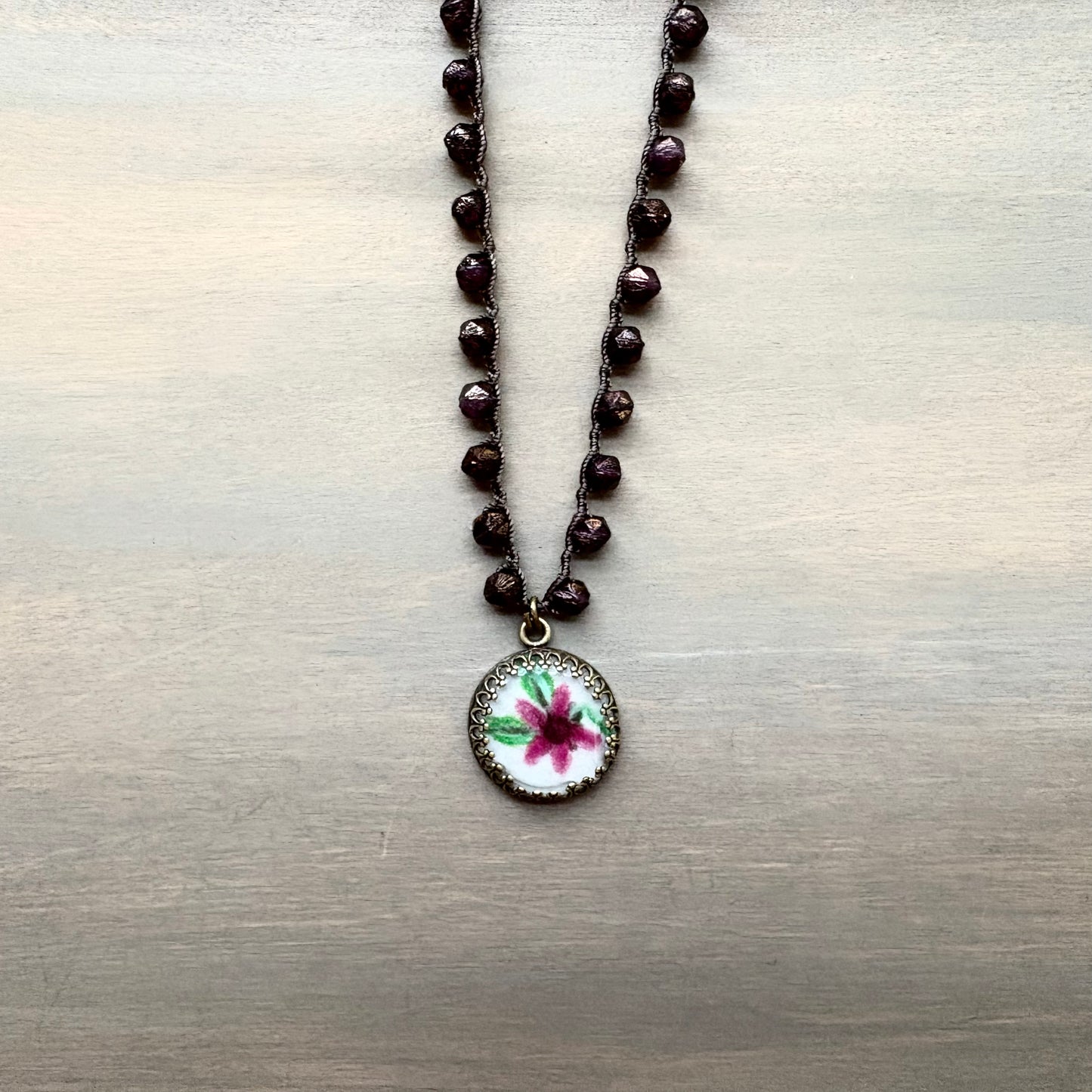 Handpainted Portal Charm Necklace With Czech Crystal