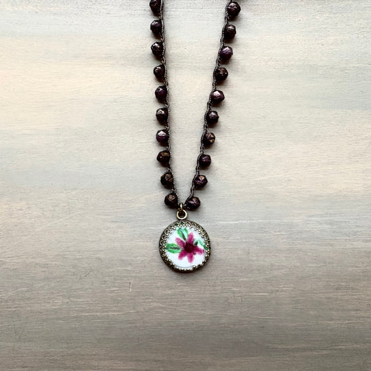 Handpainted Portal Charm Necklace With Czech Crystal