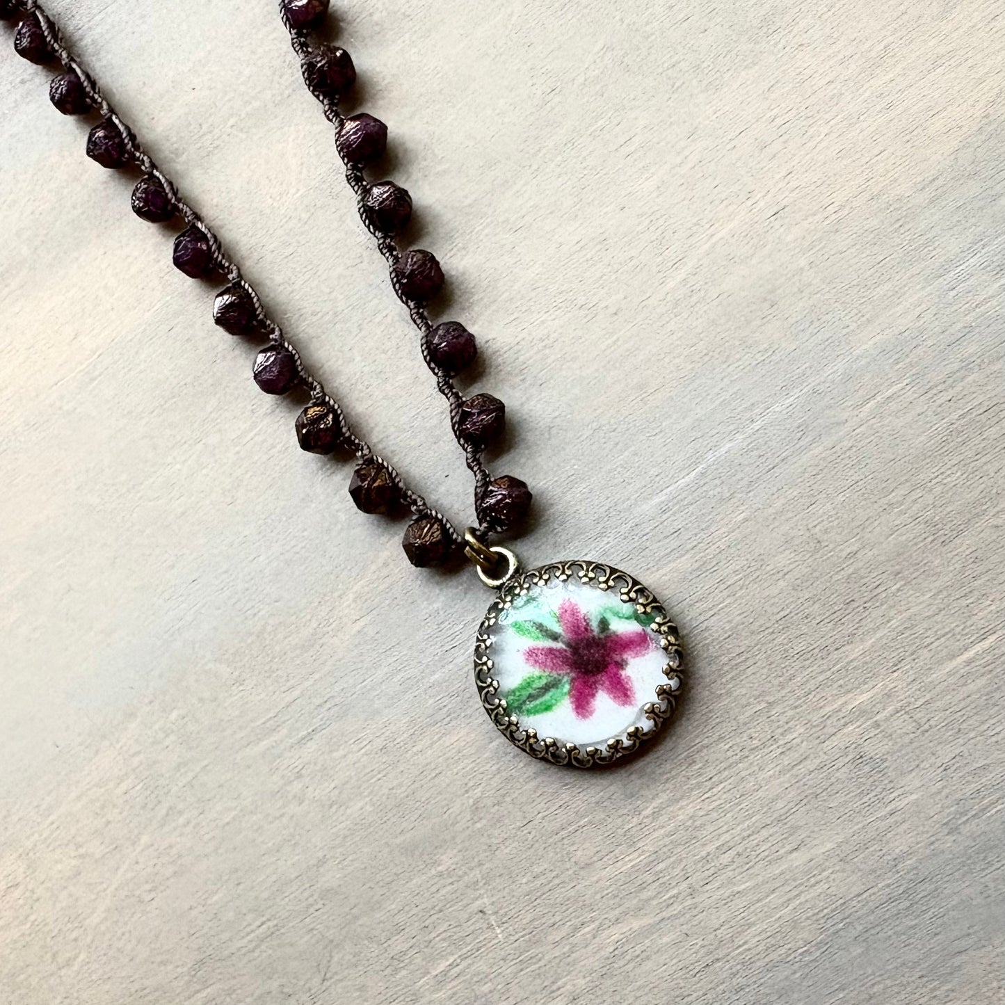 Handpainted Portal Charm Necklace With Czech Crystal