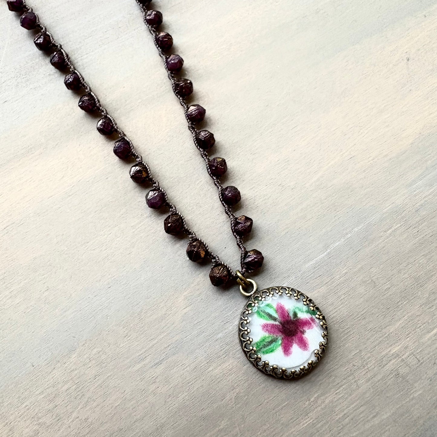Handpainted Portal Charm Necklace With Czech Crystal