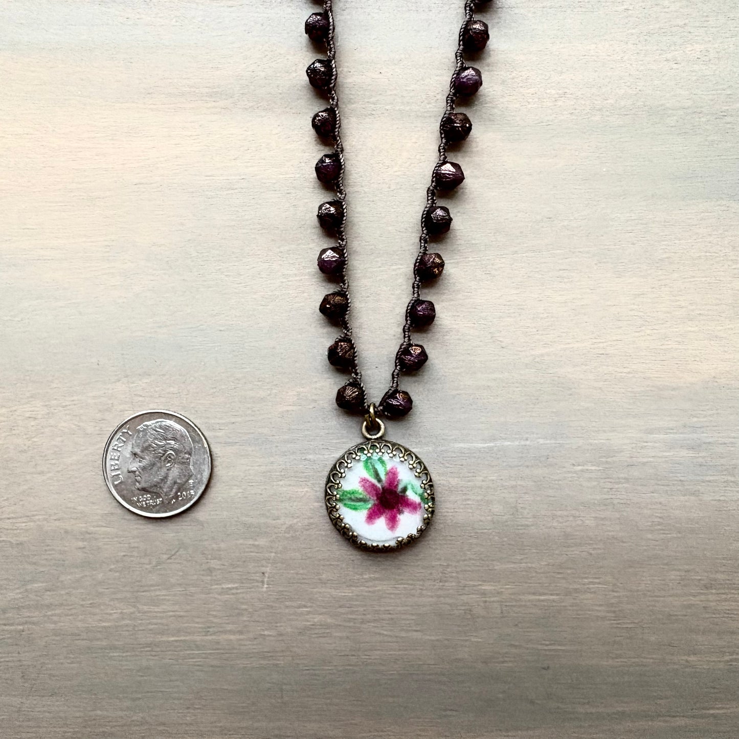 Handpainted Portal Charm Necklace With Czech Crystal