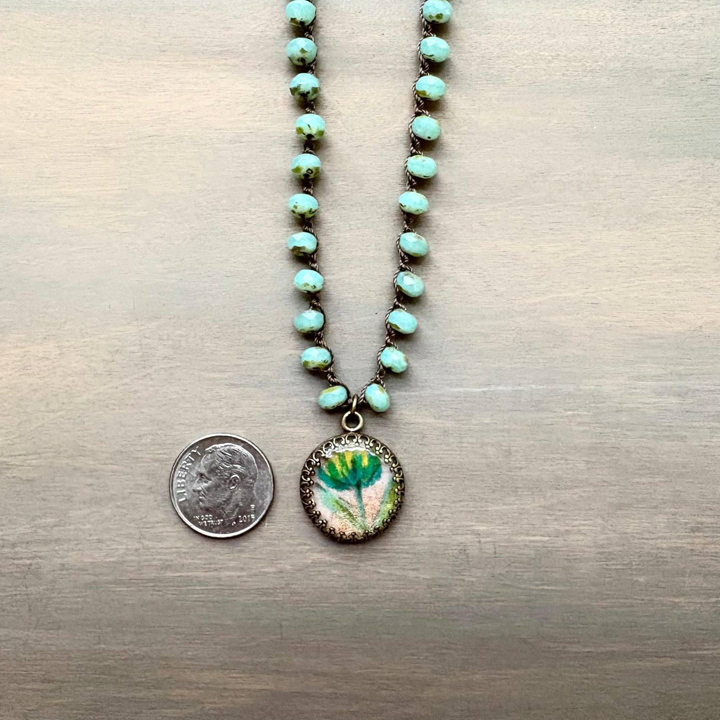 Handpainted Portal Charm Necklace and Czech Crystal