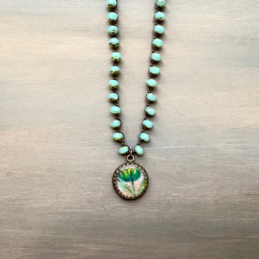 Handpainted Portal Charm Necklace and Czech Crystal