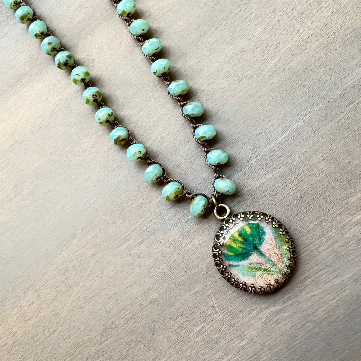 Handpainted Portal Charm Necklace and Czech Crystal