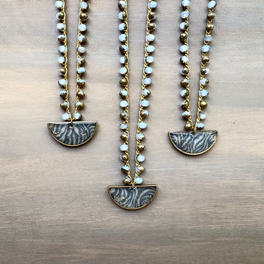 Northport Harbor Liberty Fabric Necklace Crocheted With Czech Crystal