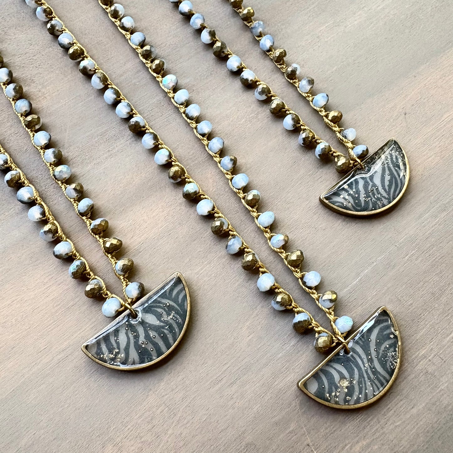 Northport Harbor Liberty Fabric Necklace Crocheted With Czech Crystal