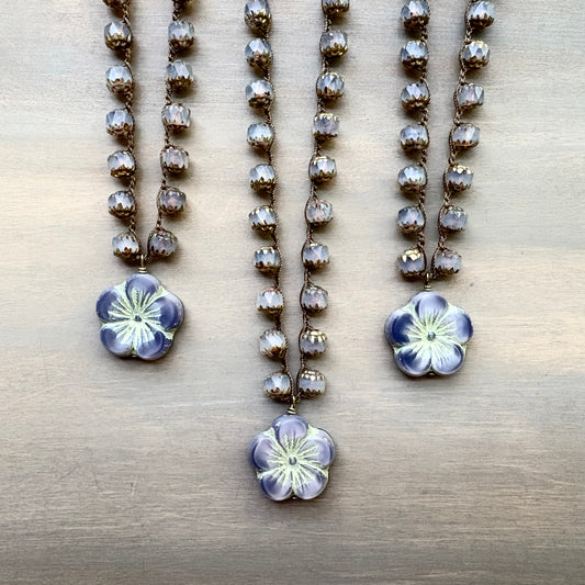 Lavender Wisp Glass Flower Necklace With Czech Crystal