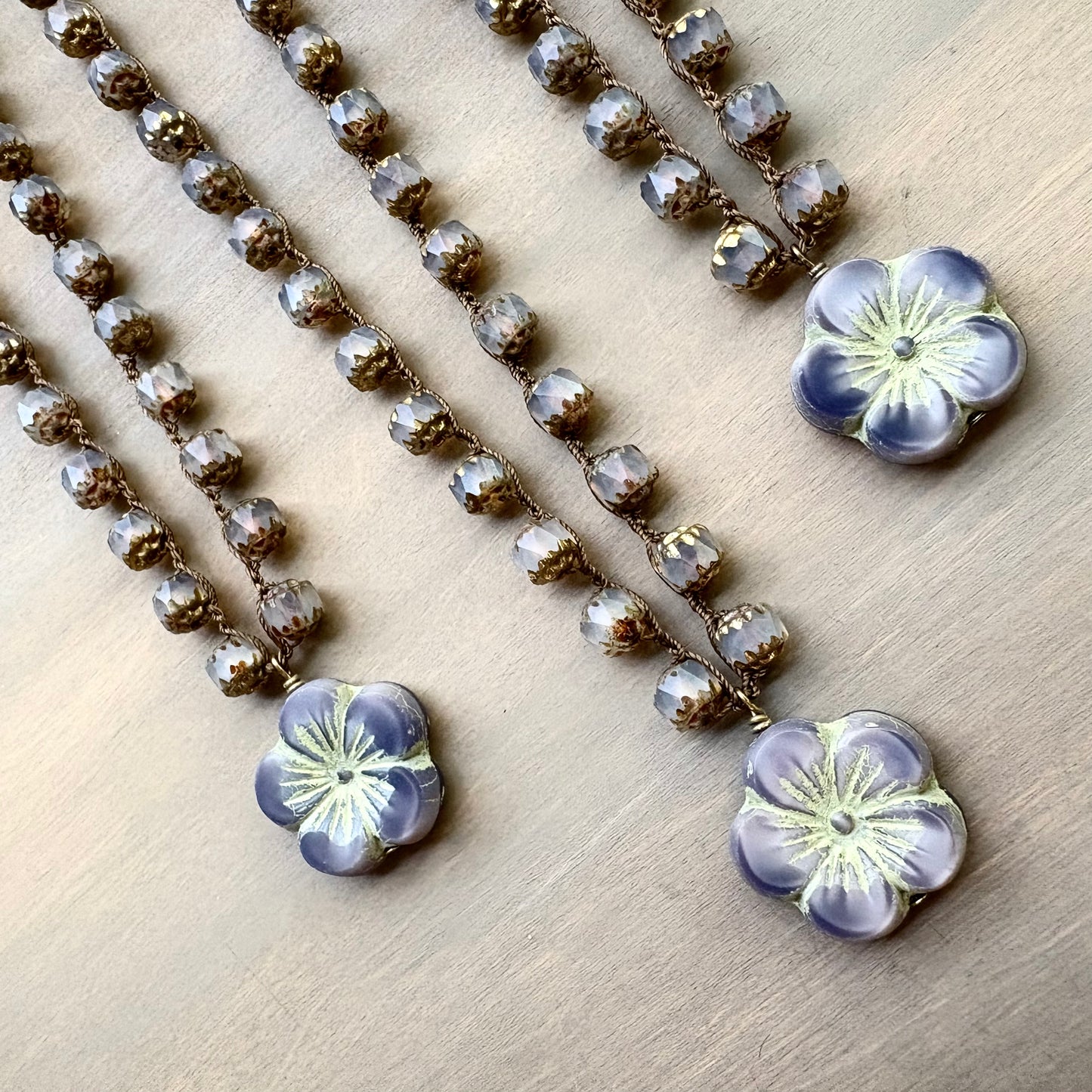 Lavender Wisp Glass Flower Necklace With Czech Crystal