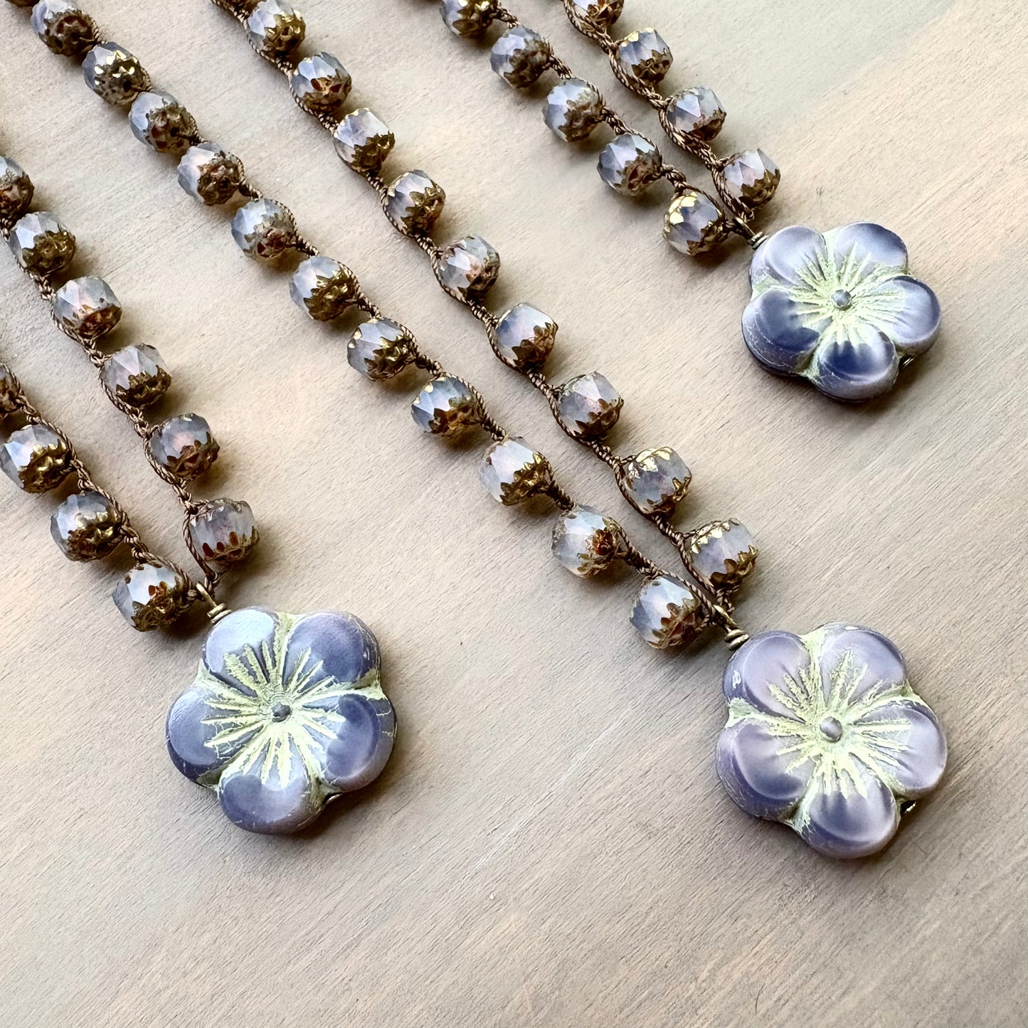 Lavender Wisp Glass Flower Necklace With Czech Crystal