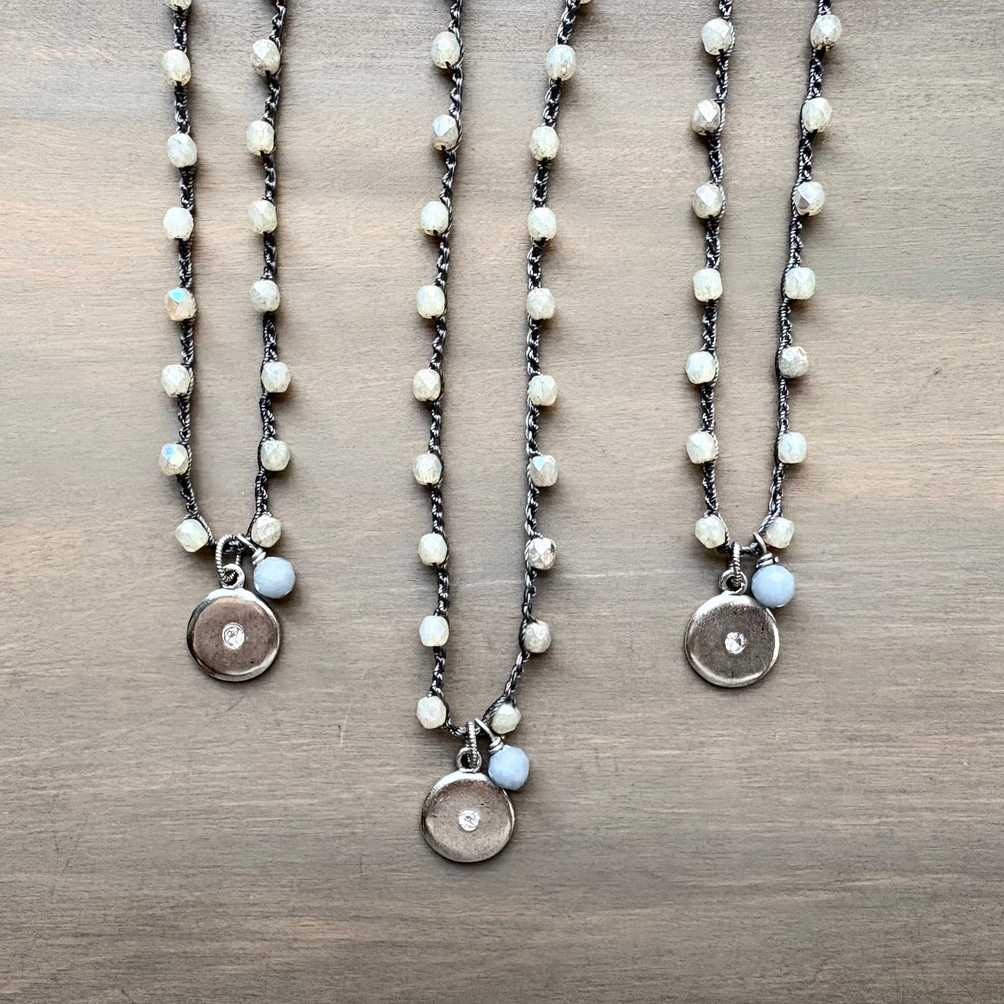 Dandelion Sparkle Silver Pendant Necklace with Angelite Drop