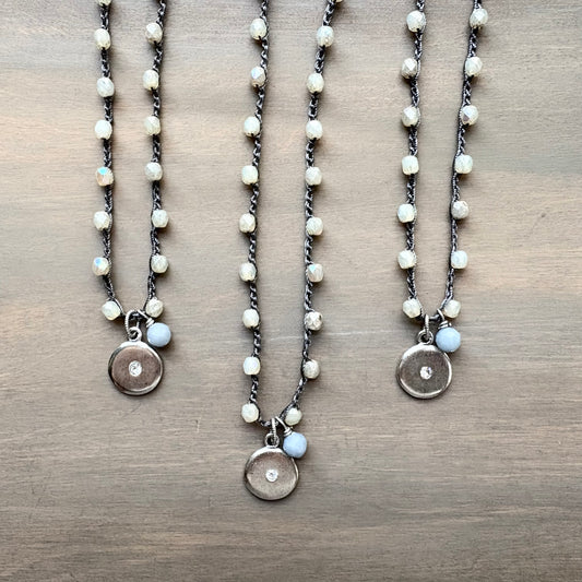 Dandelion Sparkle Silver Pendant Necklace with Angelite Drop