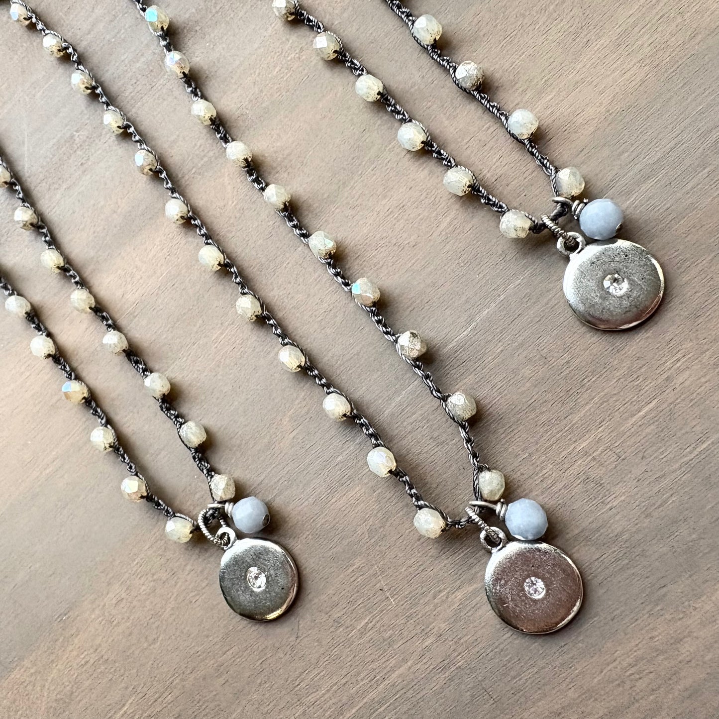 Dandelion Sparkle Silver Pendant Necklace with Angelite Drop