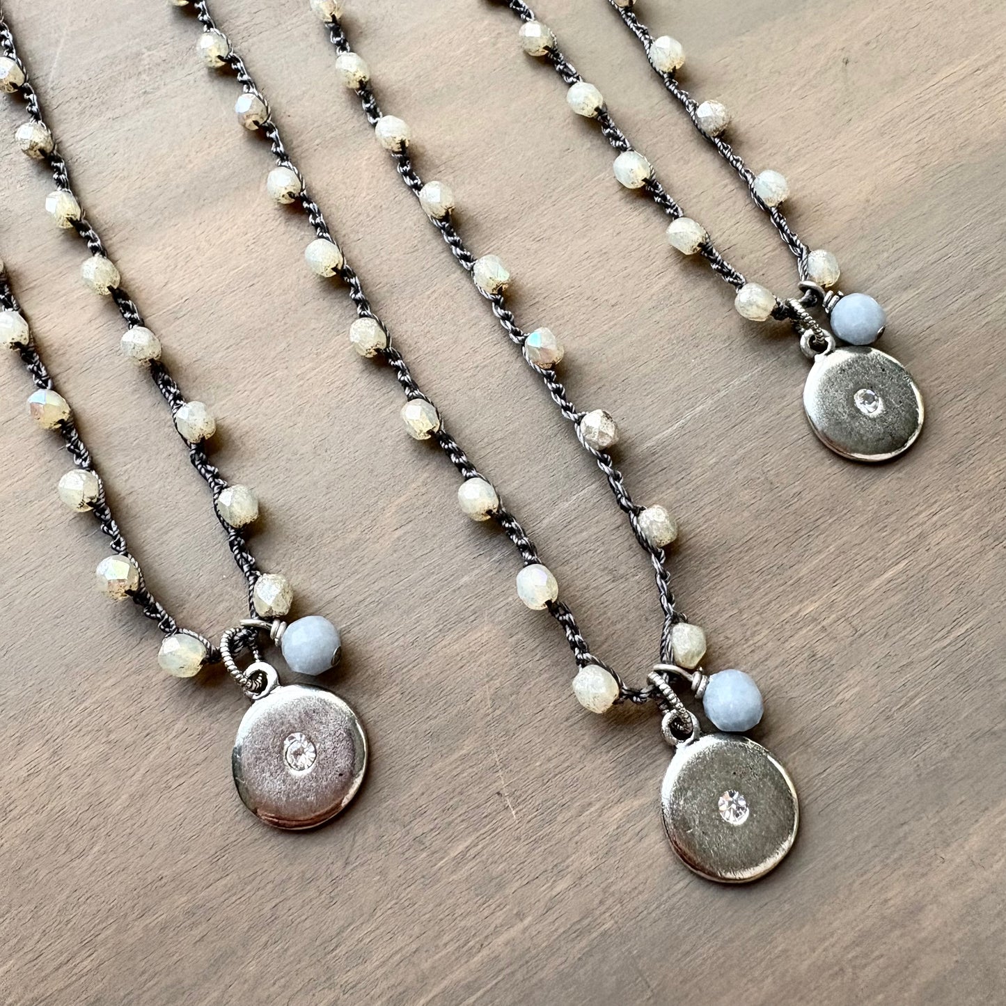 Dandelion Sparkle Silver Pendant Necklace with Angelite Drop