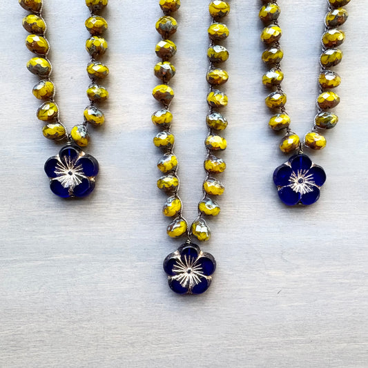 Cobalt Glass Flower with Honeycomb Crystal