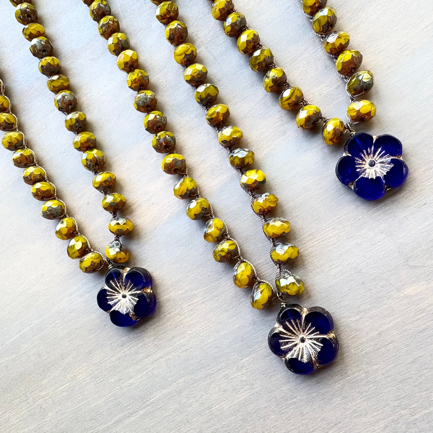 Cobalt Glass Flower with Honeycomb Crystal