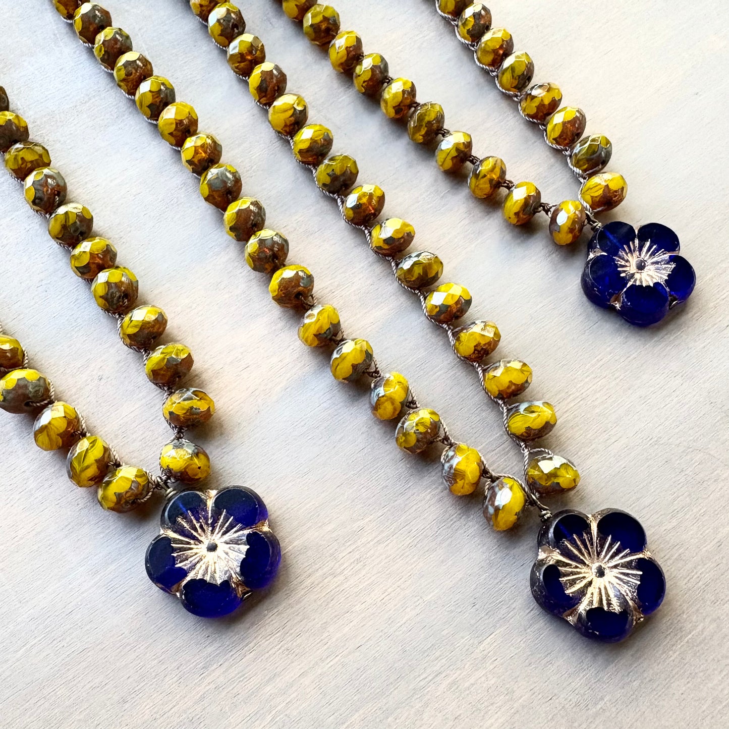 Cobalt Glass Flower with Honeycomb Crystal