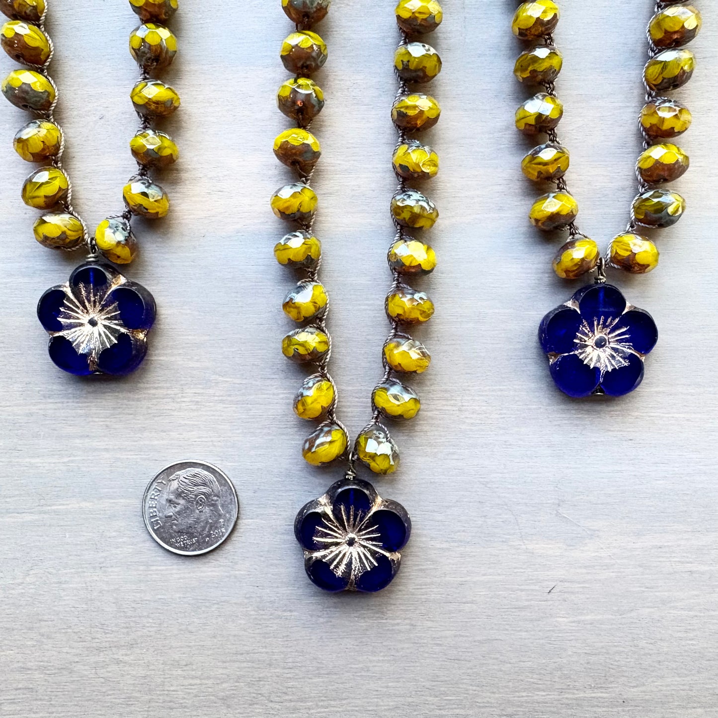 Cobalt Glass Flower with Honeycomb Crystal