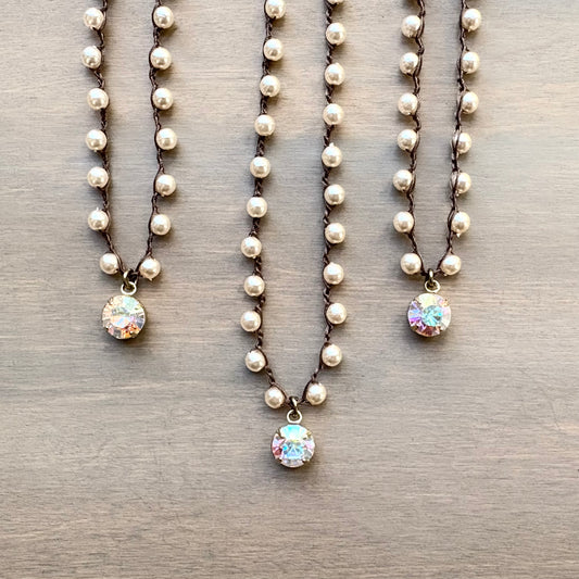 Classic Glass Pearl Crystal Sparkle Necklace