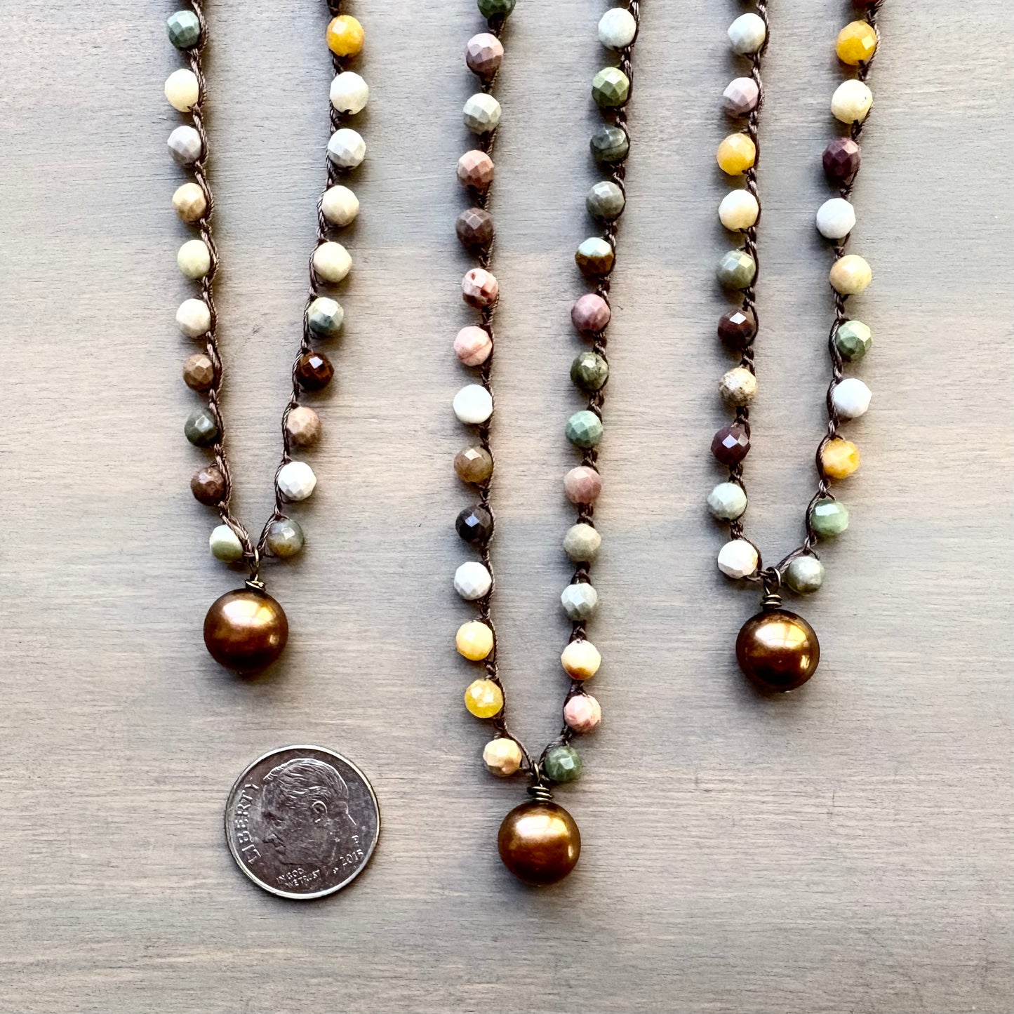 Snowberry Faceted Agate Necklace with Freshwater Chocolate Button Pearl