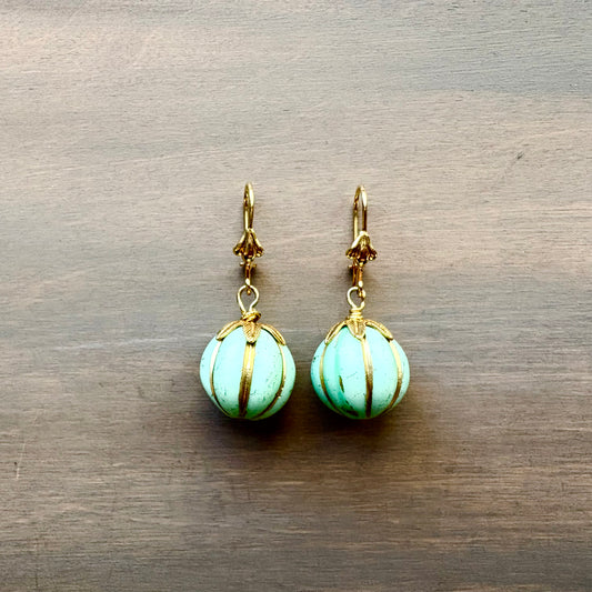 Golden Mint Bubble Earrings With Gold Plated Lever Back Hooks