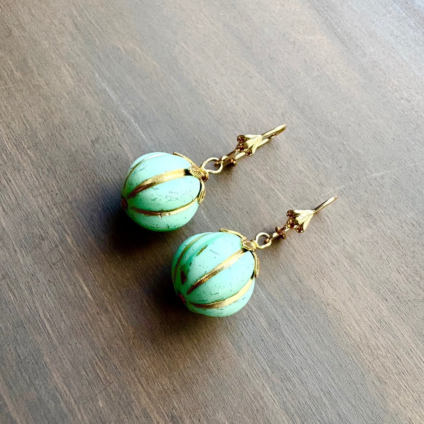 Golden Mint Bubble Earrings With Gold Plated Lever Back Hooks