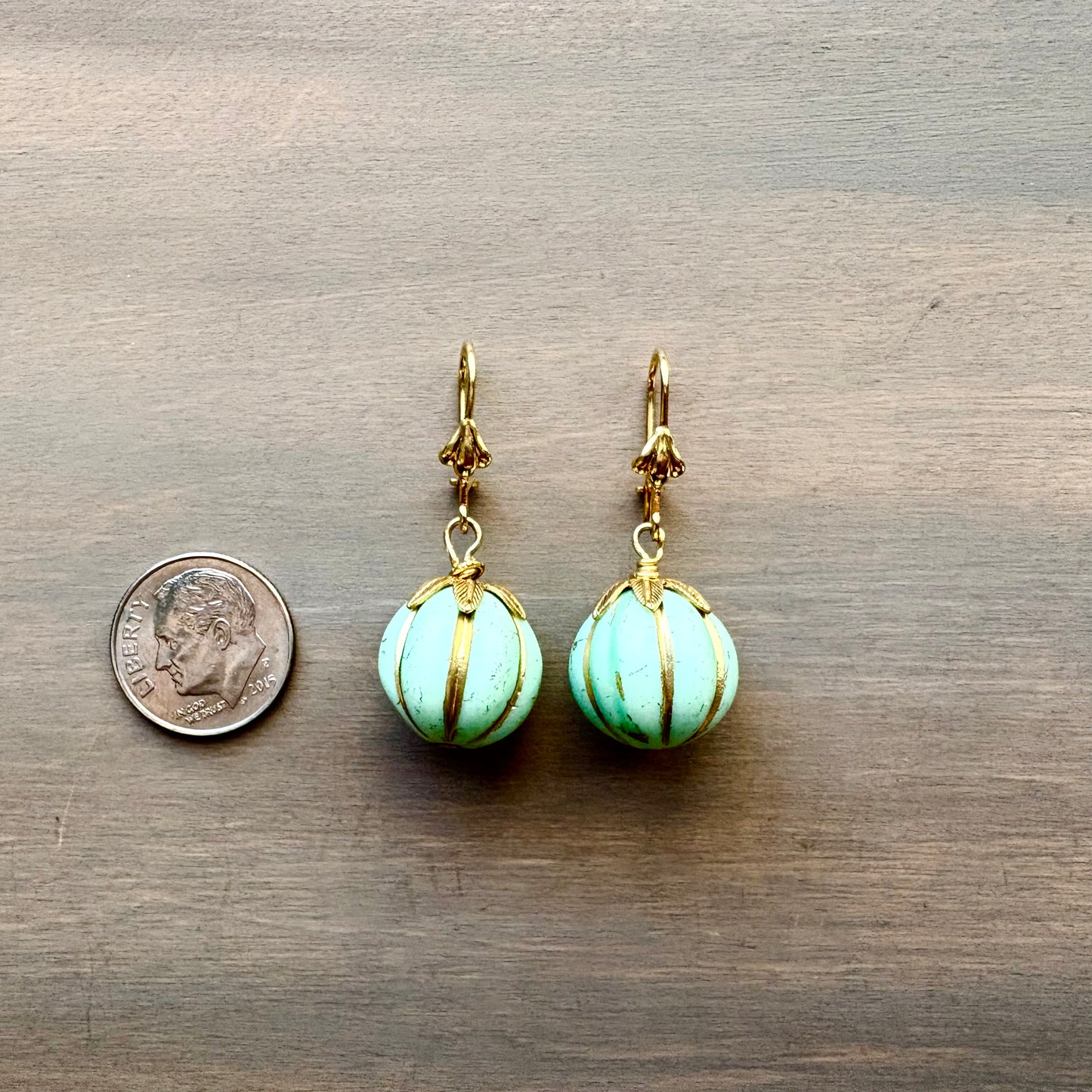 Golden Mint Bubble Earrings With Gold Plated Lever Back Hooks