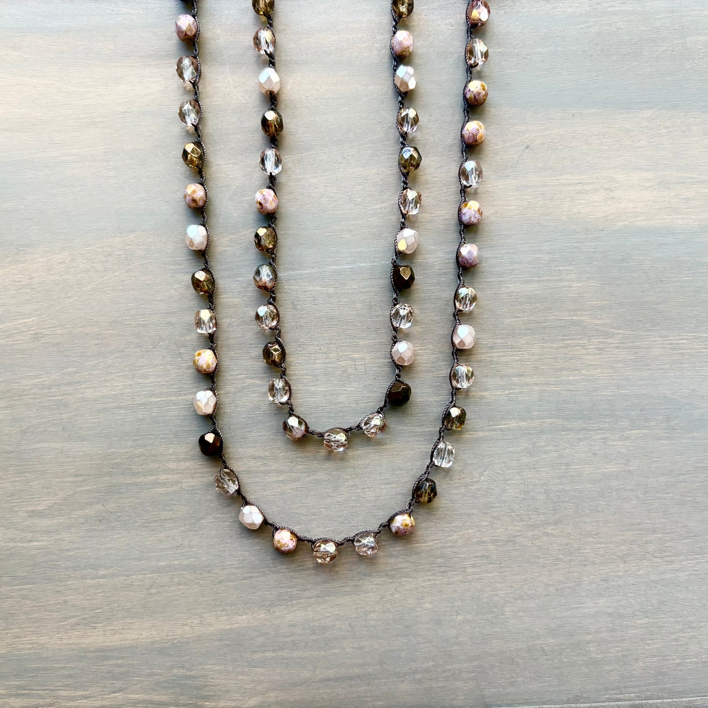 Shades Of Pink Long Crystal Necklace To Wear Long Or Wrapped