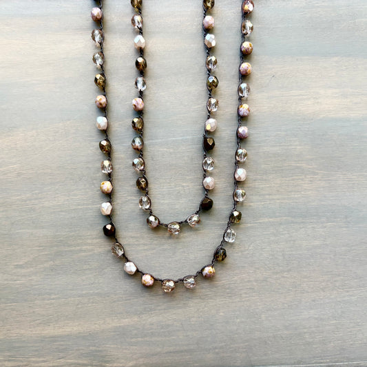 Shades Of Pink Long Crystal Necklace To Wear Long Or Wrapped