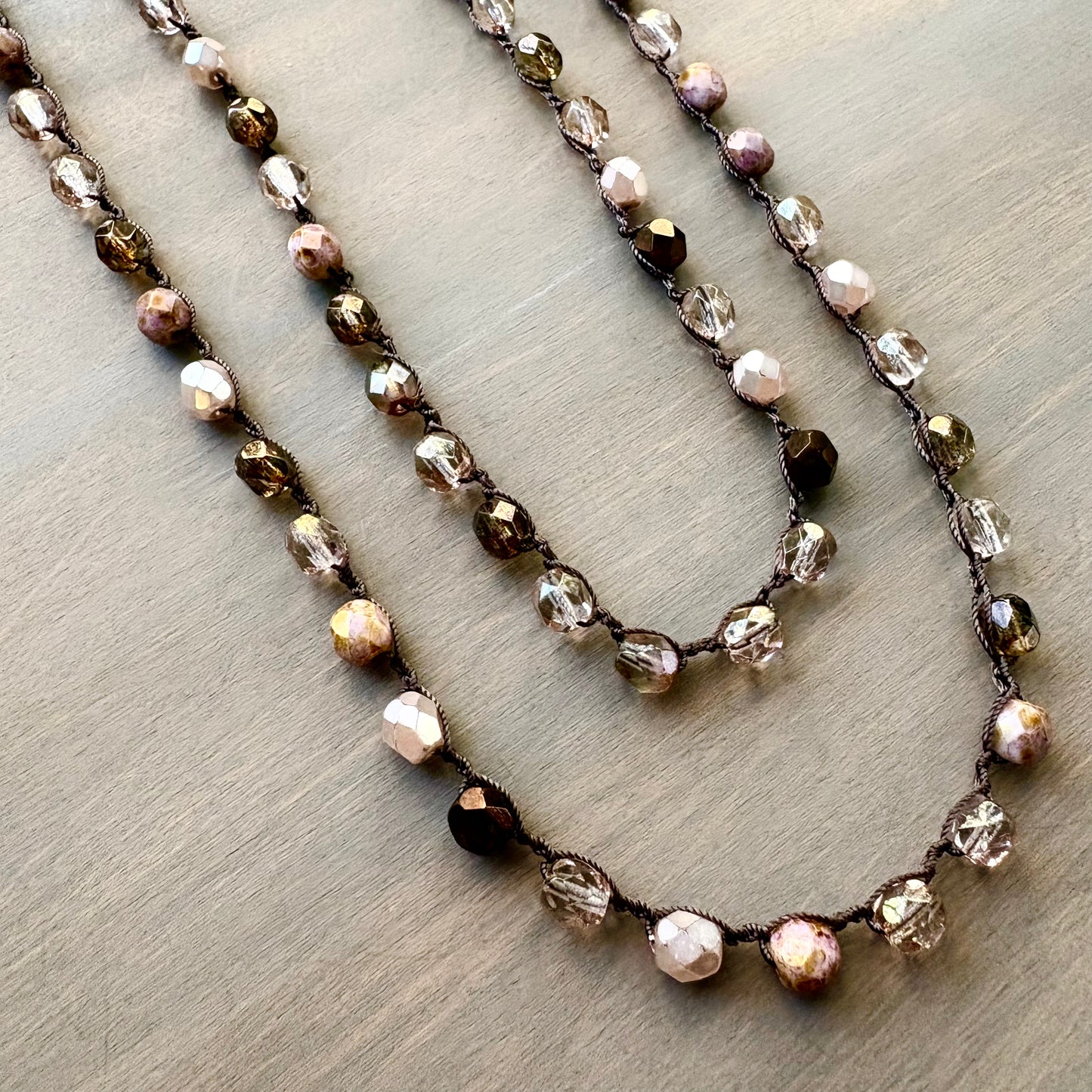 Shades Of Pink Long Crystal Necklace To Wear Long Or Wrapped