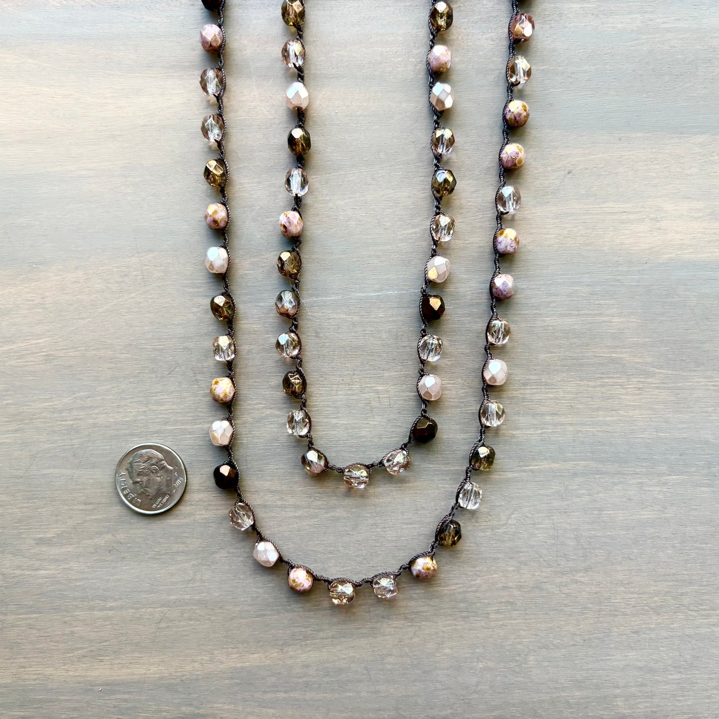 Shades Of Pink Long Crystal Necklace To Wear Long Or Wrapped