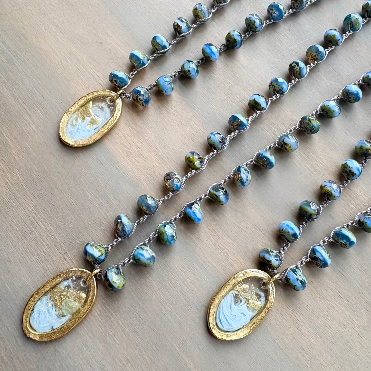 Seaside Window Handcrafted Portal Pendant Necklace With Czech Crystal