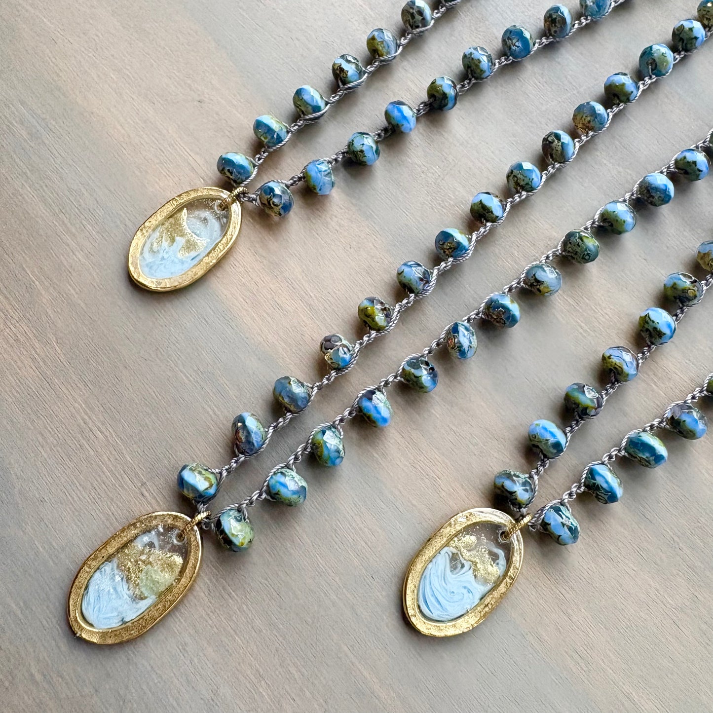 Seaside Window Handcrafted Portal Pendant Necklace With Czech Crystal