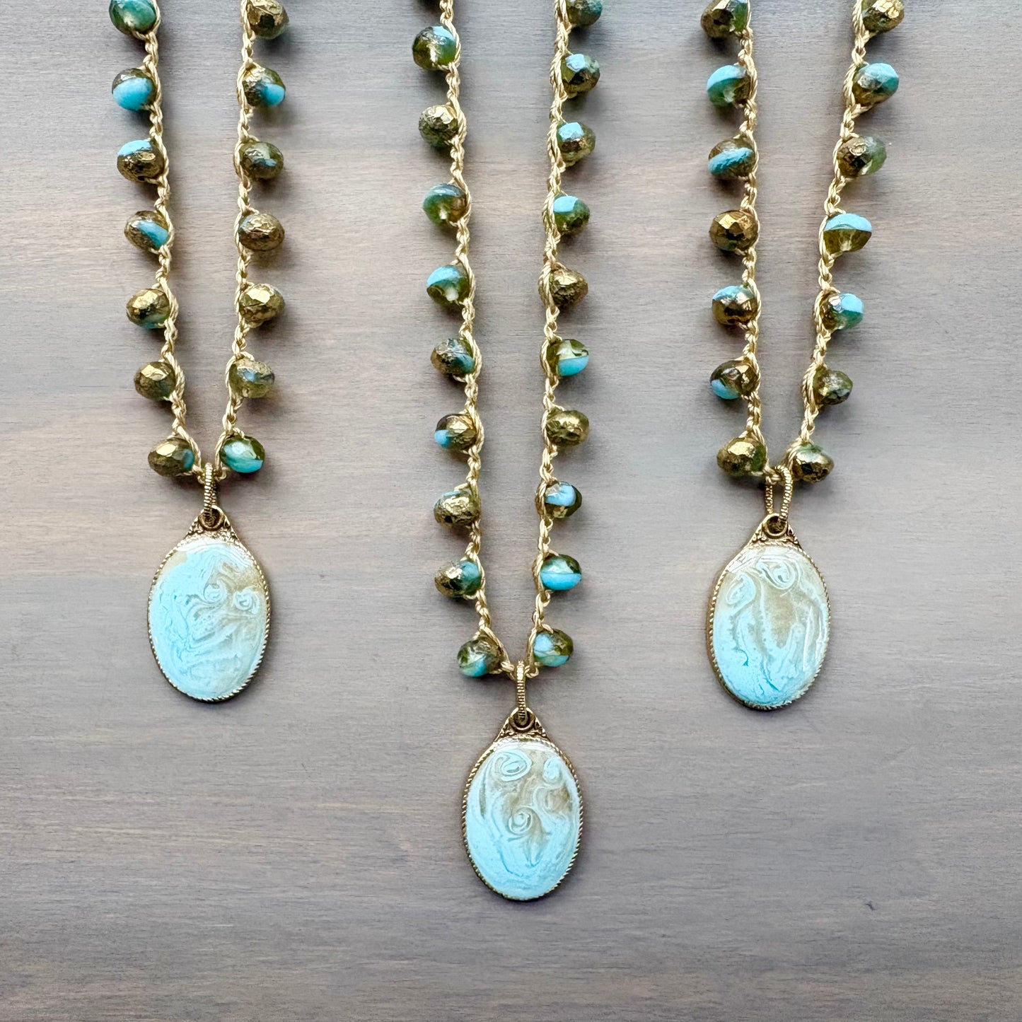 Golden Aqua Tentacle Portal Pendant Handcrafted Necklace