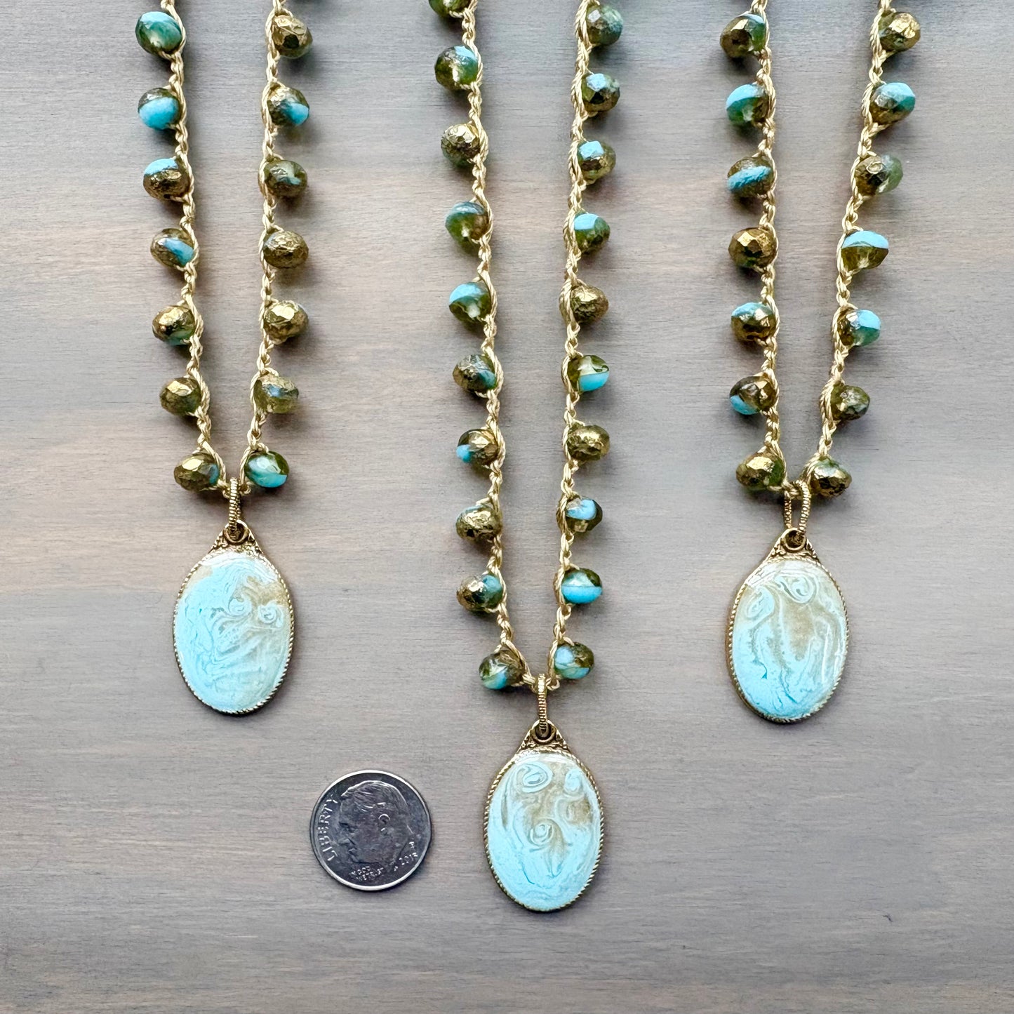 Golden Aqua Tentacle Portal Pendant Handcrafted Necklace