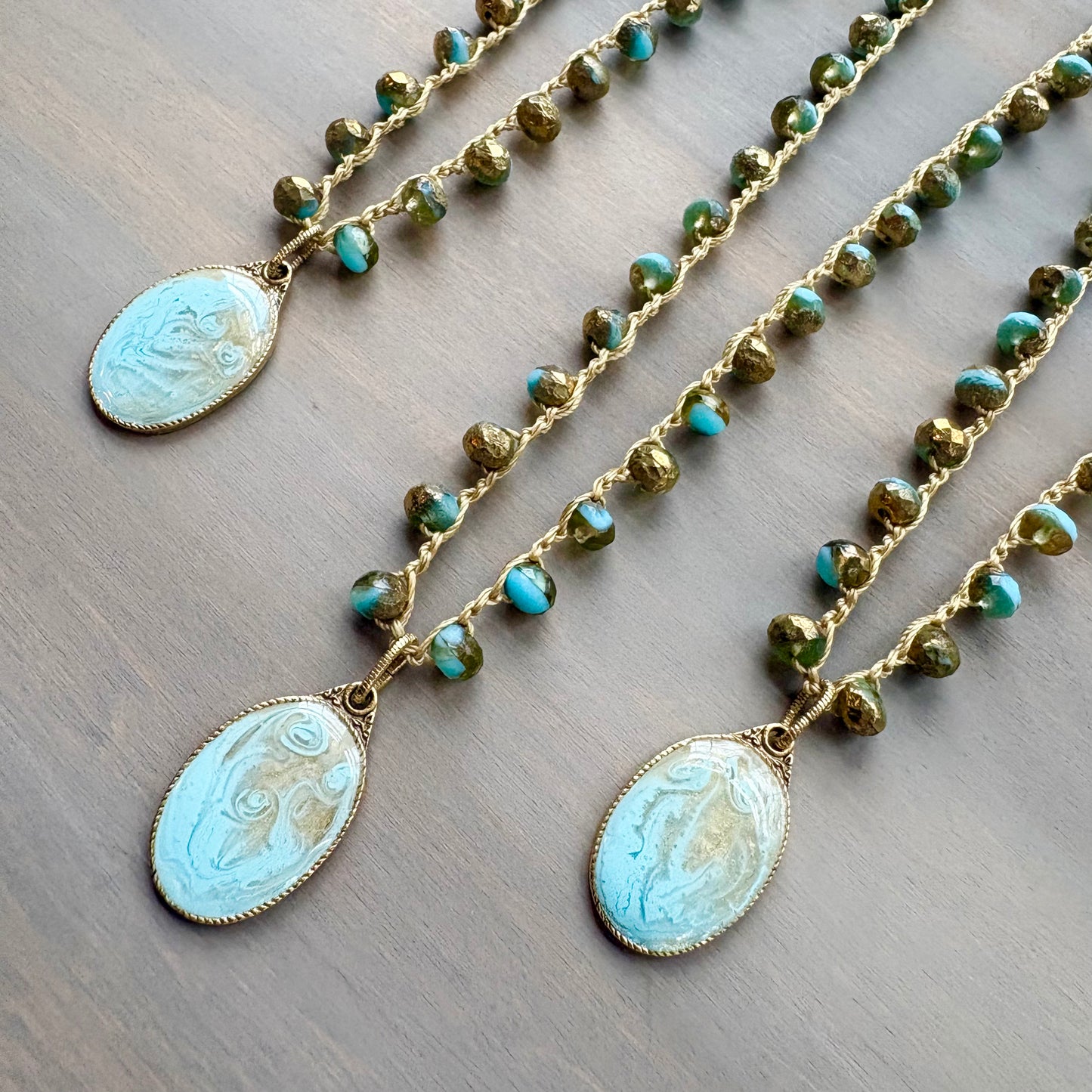 Golden Aqua Tentacle Portal Pendant Handcrafted Necklace