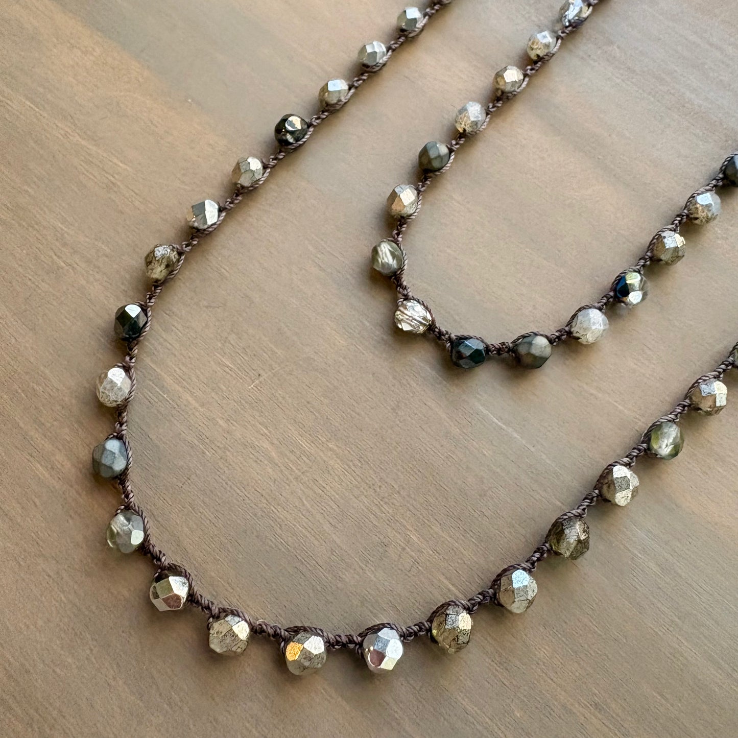 Silver Mix Crystal Long Layering Crocheted Necklace