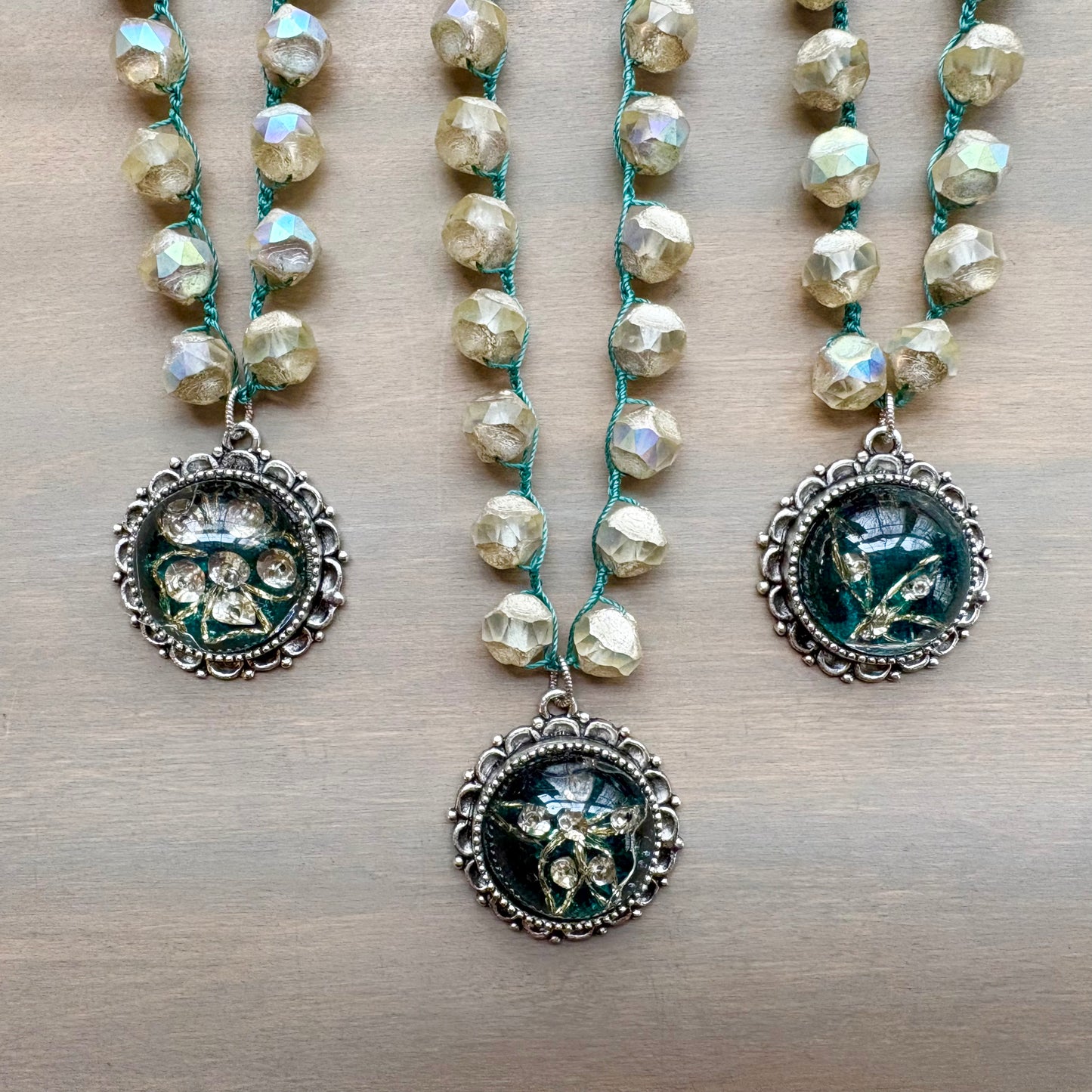 French Atelier Antique Treasure Pendant With Opal Cut Czech Crystal