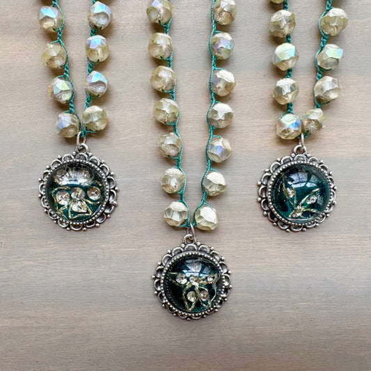 French Atelier Antique Treasure Pendant With Opal Cut Czech Crystal