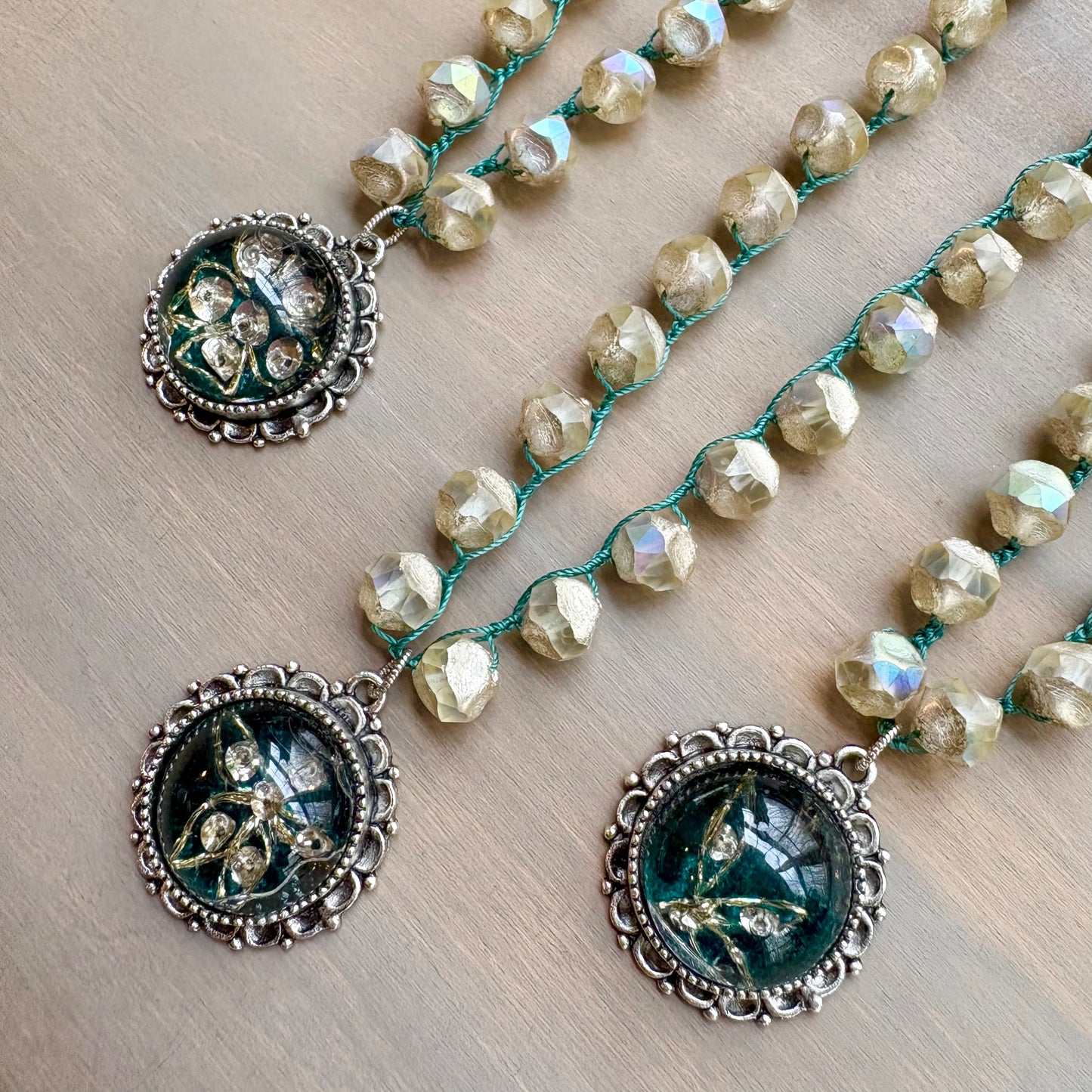French Atelier Antique Treasure Pendant With Opal Cut Czech Crystal