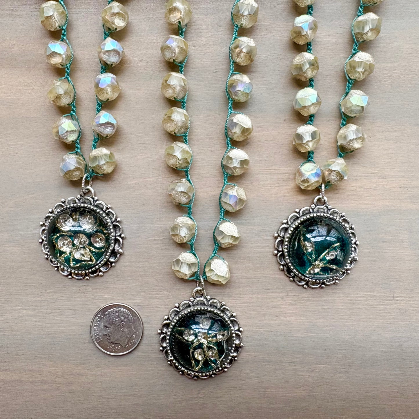 French Atelier Antique Treasure Pendant With Opal Cut Czech Crystal