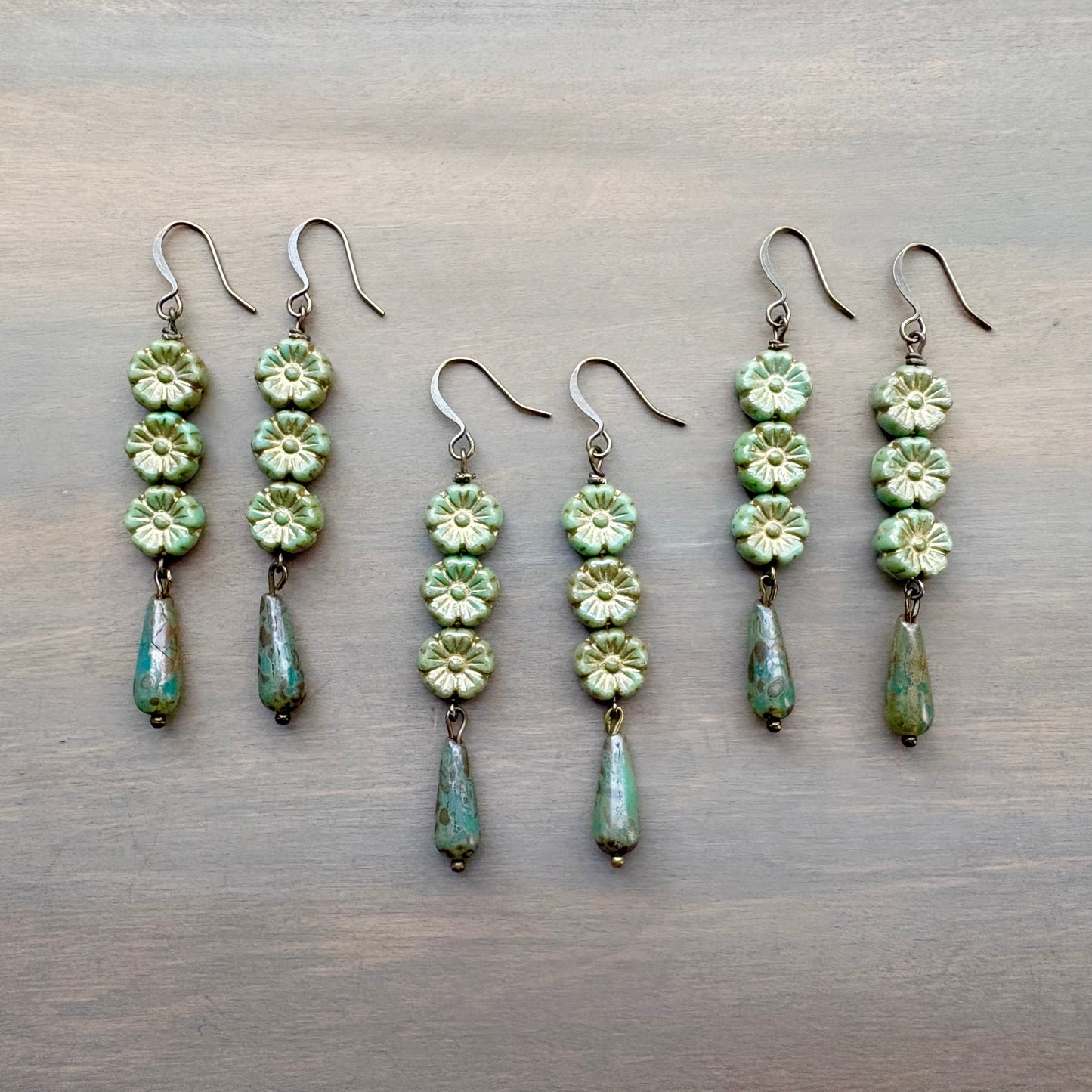Marsh Green Flower Garden Drop Earrings