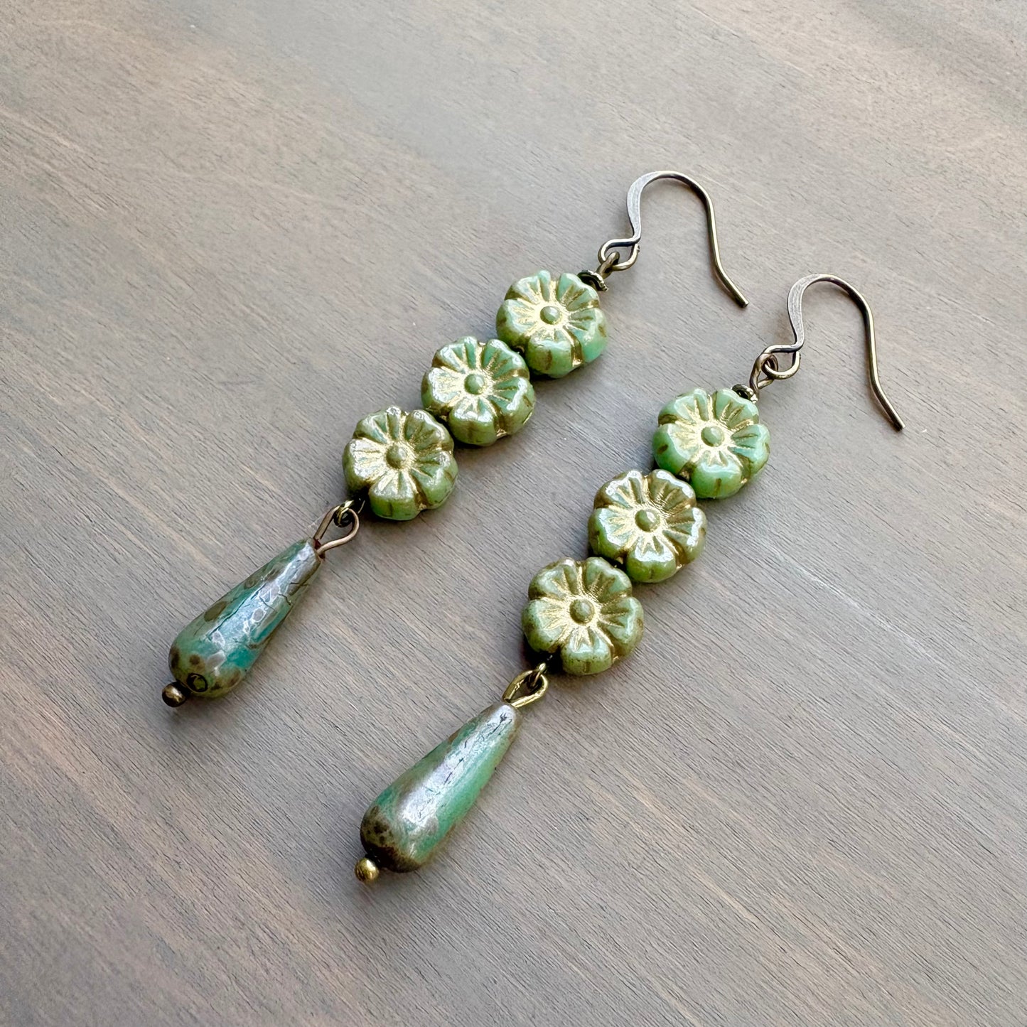 Marsh Green Flower Garden Drop Earrings