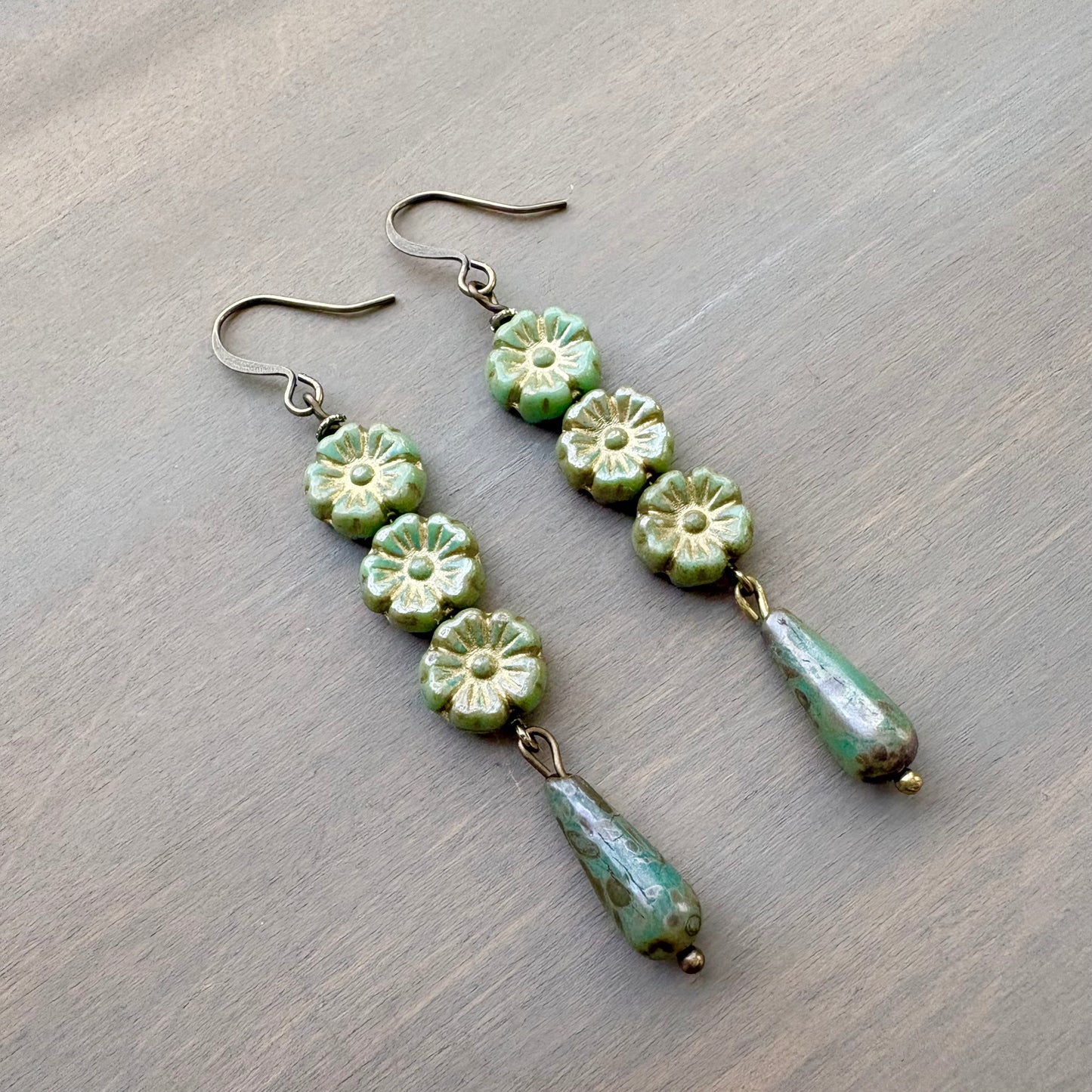 Marsh Green Flower Garden Drop Earrings