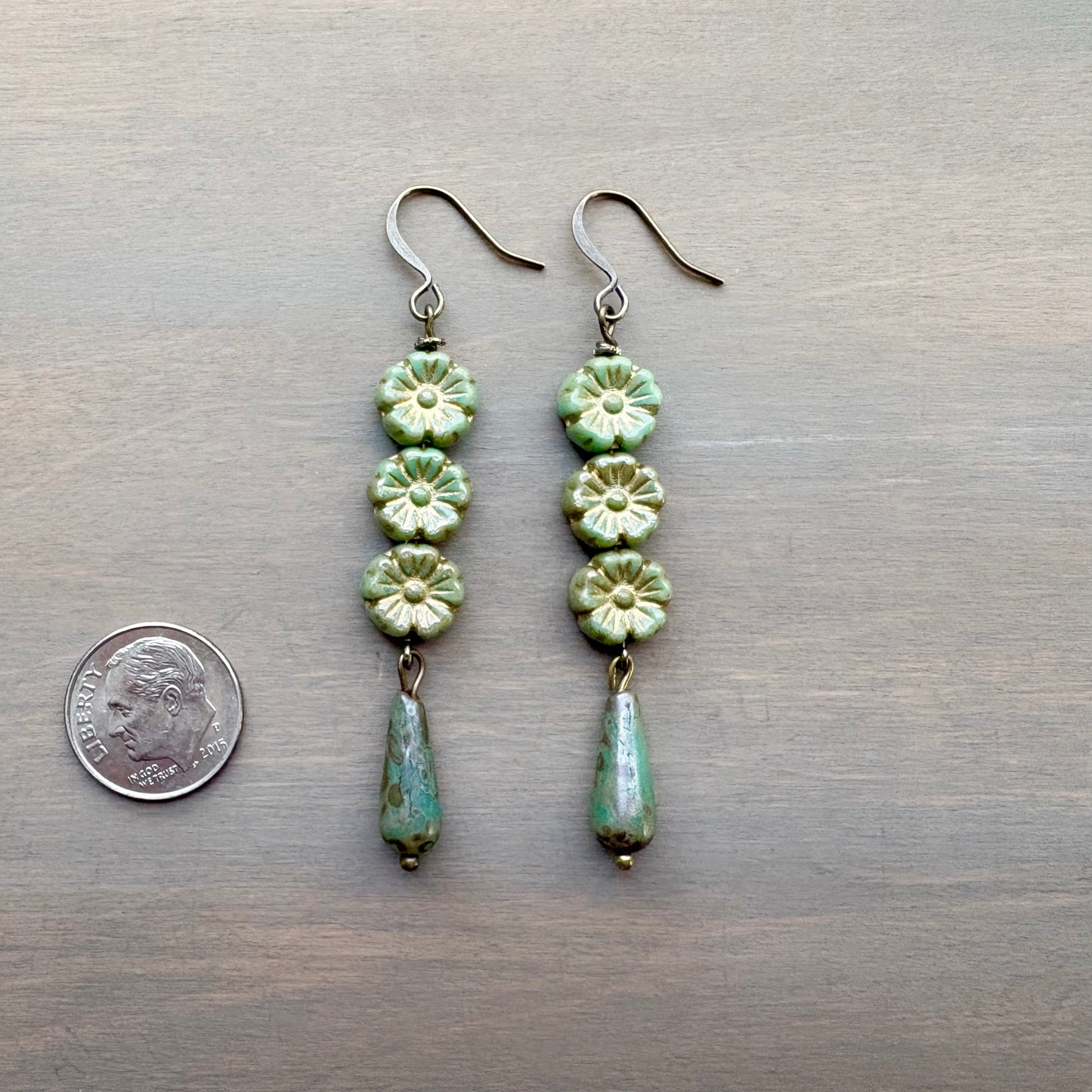 Marsh Green Flower Garden Drop Earrings